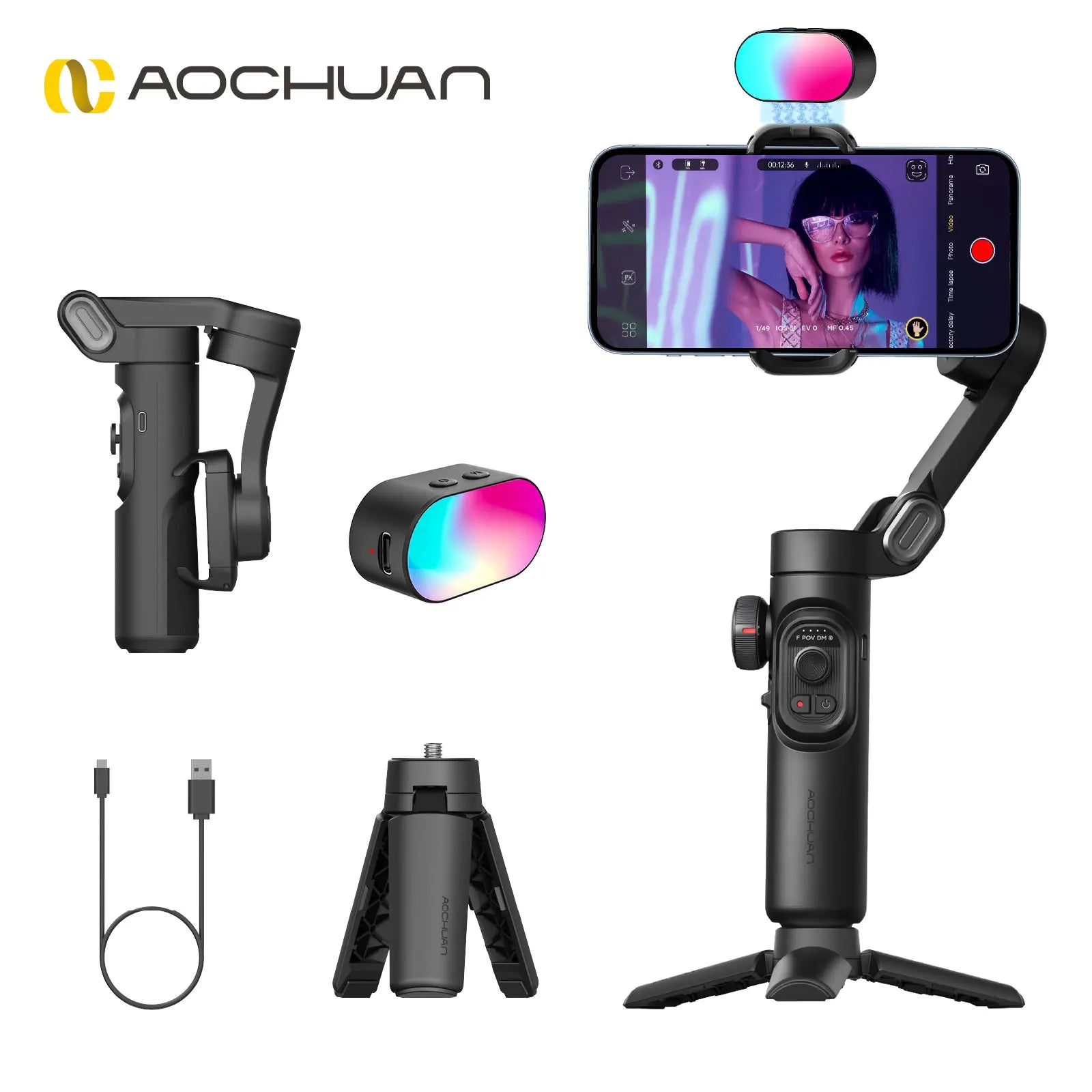 3-Axis Foldable Smartphone Gimbal Stabilizer with Fill Light – Zynexo